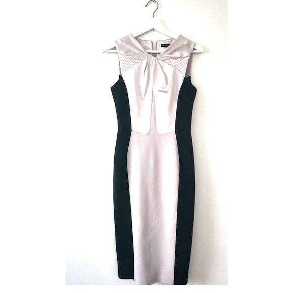 Karen Millen Knot Neckline Pencil Dress - Black, White, and Tan/Champagne 6 - Picture 6 of 14